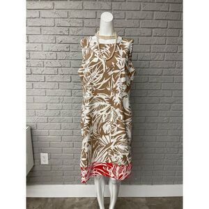 Ronni Nicole Women Sleeveless Beige White Tropical Print Sheath Dress Size 14